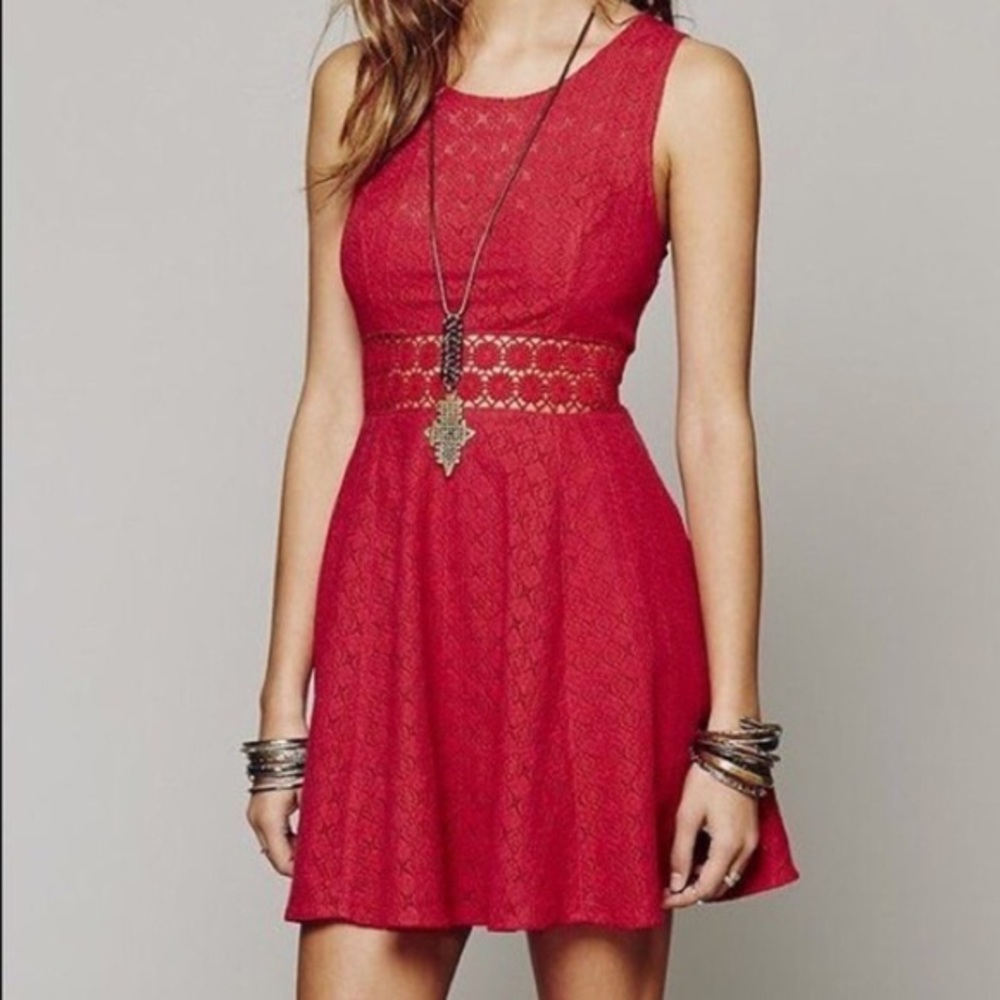 Free People Size 4 Crochet Dress Red